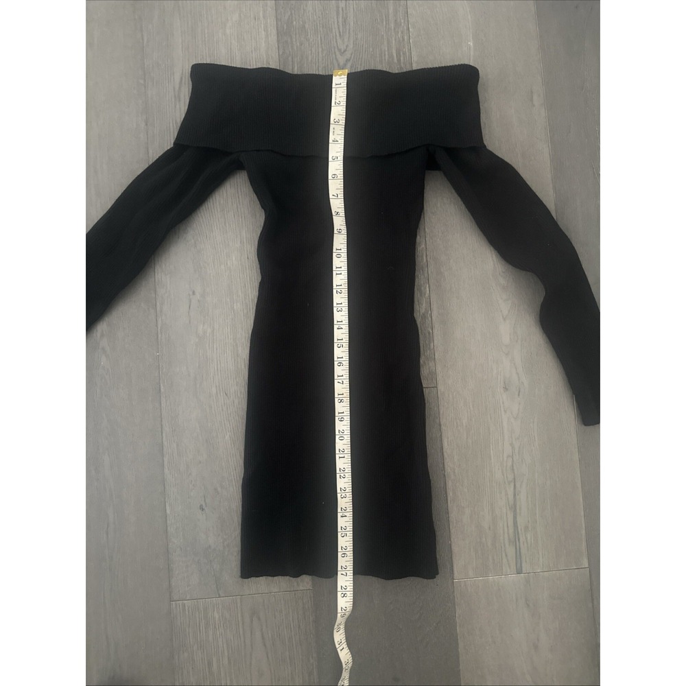 Off‎ The Shoulder Sweater Dress Sz M/L Ribbed Bodice Long Sleeves Black Mini - Picture 7 of 7